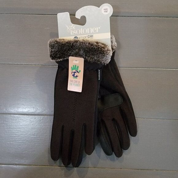 Isotoner Black Women's Lined Recycled Stretch Fleece Water Repellent Glo… - Picture 2 of 7